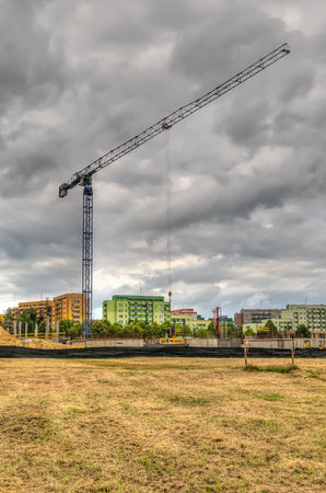 Construction site with crane. Construction of new housing for people.の写真素材