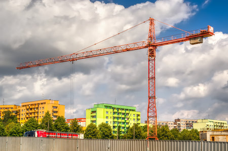 Construction site with crane. Construction of new housing for people.の写真素材