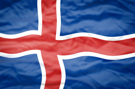 Iceland flag on a wavy background. Wavy flag of Iceland fills the frame.の写真素材