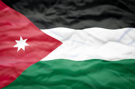 Jordan flag on a wavy background. Wavy flag of Jordan fills the frame.の写真素材