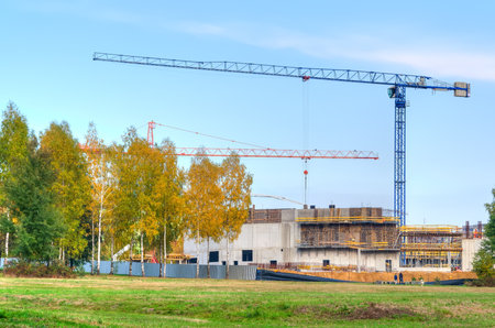 Tychy, Poland - Octpber 19, 2015: Construction of a new modern swimming pool in Tychy, Poland.のeditorial素材