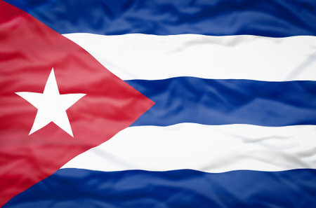 Republica de Cuba flag on a wavy background. Wavy flag of Republica de Cuba fills the frame.の写真素材