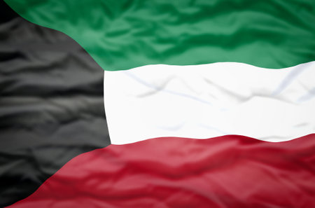 Kuwait flag on a wavy background. Wavy flag of Kuwait fills the frame.の写真素材