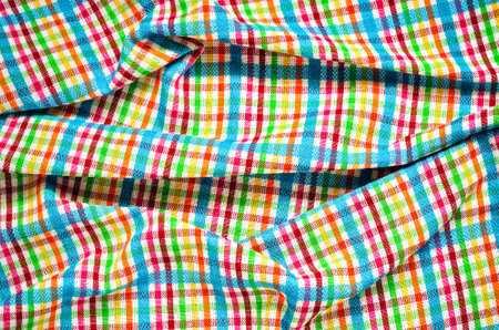 Wrinkled texture material rag. Colorful fabric background checkered.の写真素材