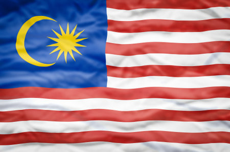 Malaysia flag on a wavy background. Wavy flag of Malaysia fills the frame.の写真素材