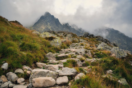 Summer mountain landscape in Slovak mountains. Mountain trail in cloudy scenery.の写真素材