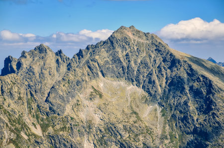 Summer mountain landscape in Slovak mountains. Rocky peaks in High Tatra Mountains in Slovakia.の写真素材