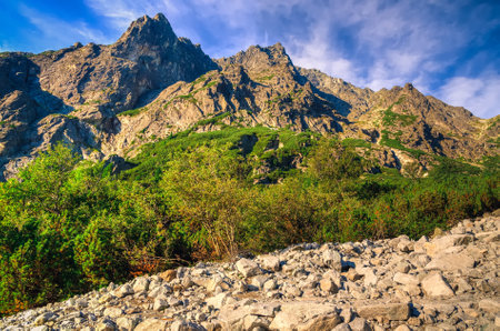 Summer mountain landscape in Slovak mountains. Rocky peaks in High Tatra Mountains, Slovakia.の写真素材