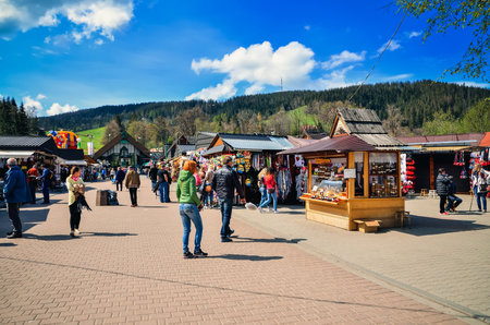 Zakopane, Poland - May 8, 2016: Tourists on a popular Krupowki street in Zakopane, Poland.のeditorial素材