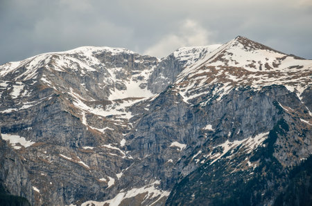 Spirng mountain landscape in Polish mountains. Snowy rocky peaks in Western Tatra Mountains, Poland.の写真素材