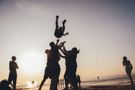 Threw guy air sea. Summer background. Isolated white background. Vacation background. Nature background. Beauty portrait.の写真素材