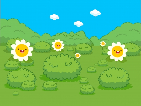 Beautiful green meadow with flowersのイラスト素材