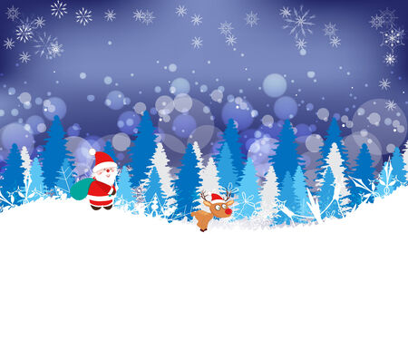 Winter forest background with deer and santaclausのイラスト素材