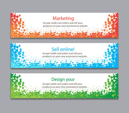 colorful horizontal banners with square motiveのイラスト素材