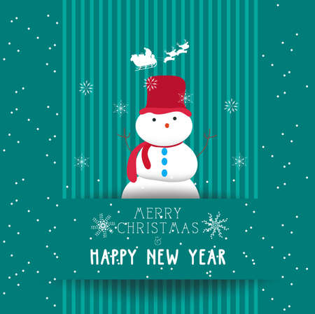 christmas and happy new year with snowman cardのイラスト素材