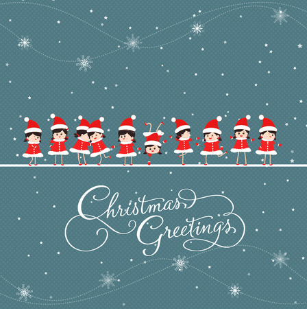 christmas greeting card with baby girlsのイラスト素材