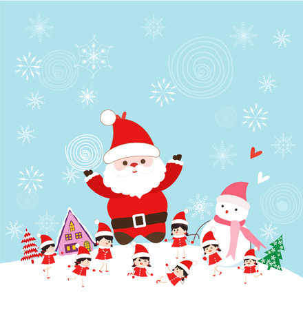 christmas with santa claus and kids funnyのイラスト素材