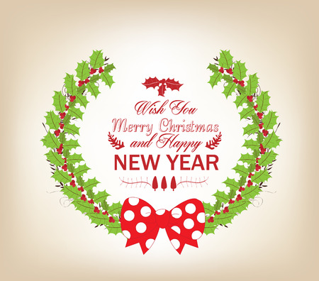 Christmas wreath with red bowのイラスト素材