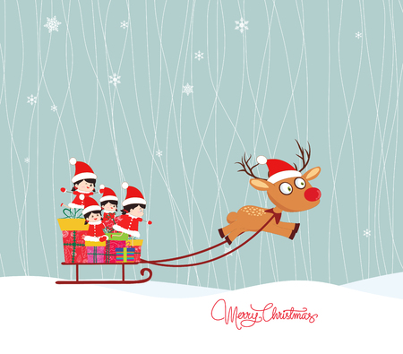 Merry christmas winter with kidsのイラスト素材