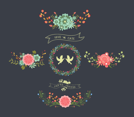 Chalkboard Natural Floral Wreathsのイラスト素材
