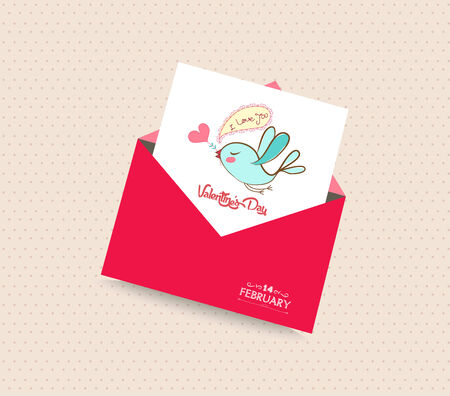 happy valentines day card with envelope birdのイラスト素材