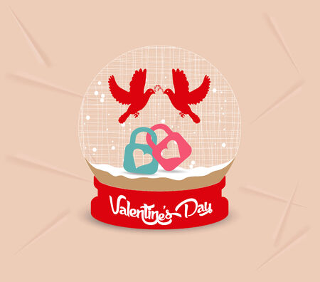 happy valentines day couple bird and lock globeのイラスト素材