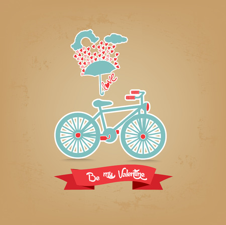 be my valentine romantic with umbrella and bicycleのイラスト素材