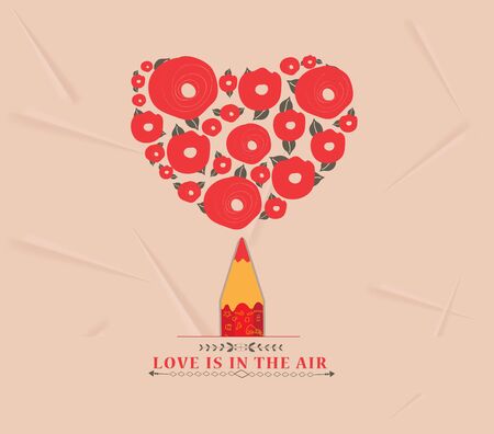 flower heart with red pencilのイラスト素材