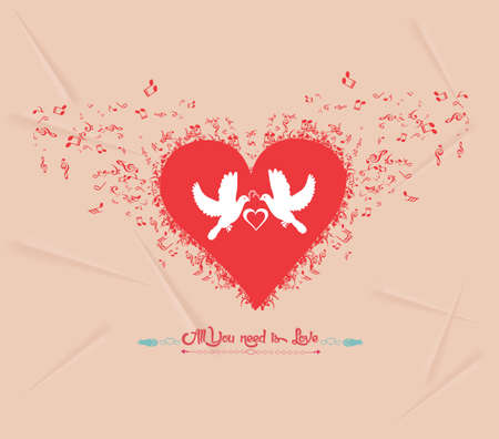 Valentines day music elements greeting cardのイラスト素材