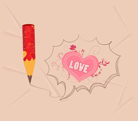 valentines with pencil drawing love heart bubble cardのイラスト素材