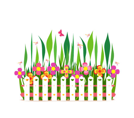 fence with spring flowersのイラスト素材