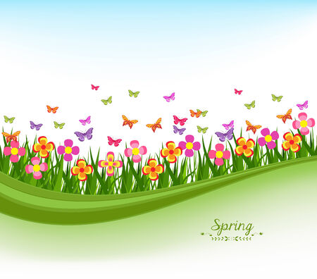 natural banners with flowes and blue skyのイラスト素材