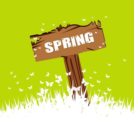 Spring concept with wood sign postのイラスト素材