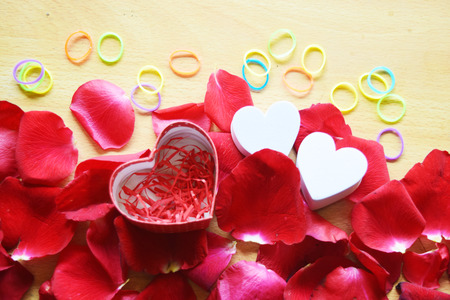 Red rose and hearts Valentines Dayの写真素材