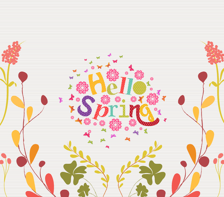hello spring Hand Drawn Floral Frame Backgroundのイラスト素材