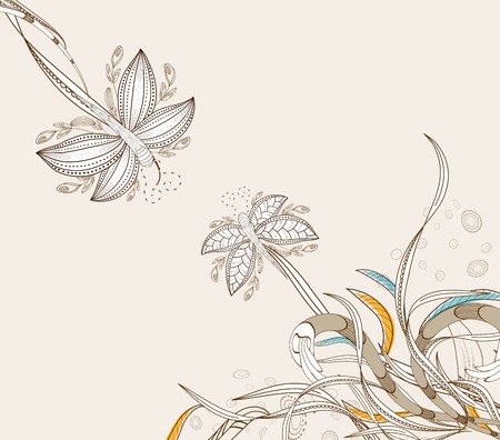 doodle floral background, hand drawn retroのイラスト素材