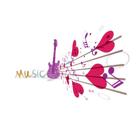 music background with notes and guitarのイラスト素材