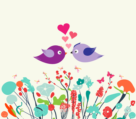 Spring postcard vintage with couple birdのイラスト素材