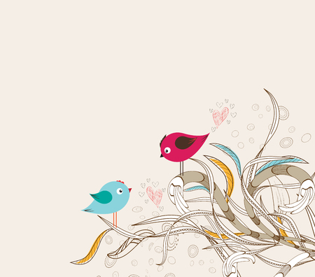 Vintage card with cute birds on the treeのイラスト素材