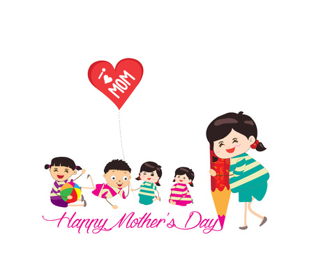 happy mother day kid drawing with pencilのイラスト素材