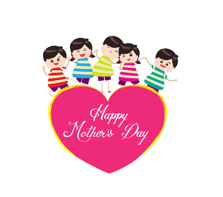 happy mother day with kidsのイラスト素材