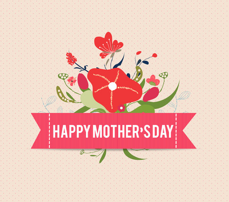 Happy mothers day bright spring with label and flowersのイラスト素材
