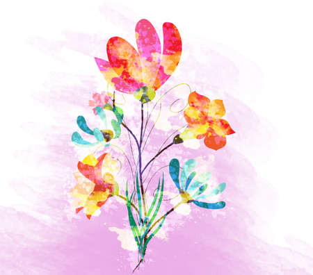 Poppy flowers, watercolor backgroundの写真素材