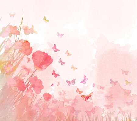 watercolor butterflies backgroundの写真素材