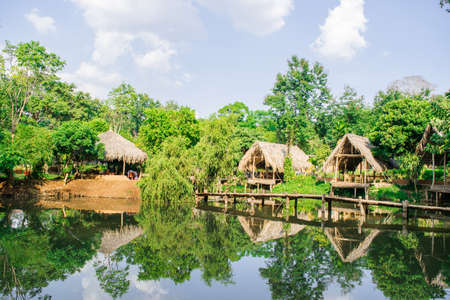 old huts and piles of straw and wood where they dwelled fishermenの写真素材