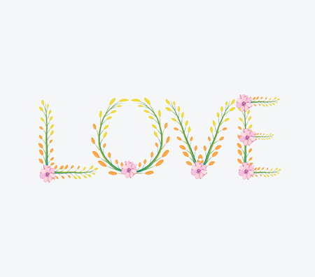 Royal floral painted with watercolor word Loveのイラスト素材