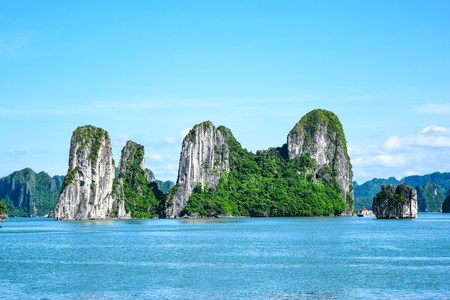 Limestone rocks in Halong Bay Vietnamの写真素材