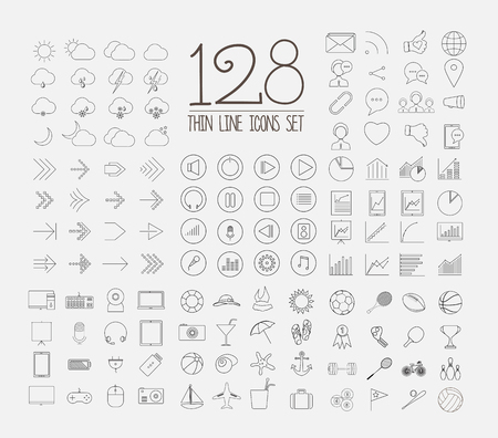 Thin Trendy 128 Icons Setのイラスト素材