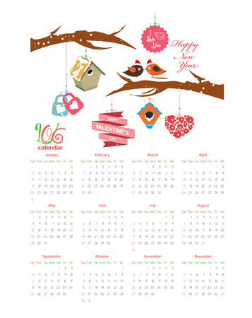 Calendar 2016 with valentineのイラスト素材