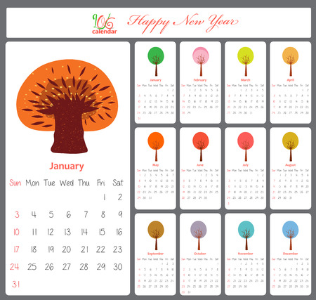 Unusual calendar for 2016 season with treesのイラスト素材